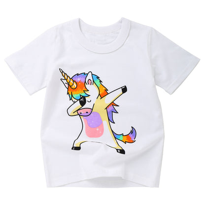 Summer Girls Cartoon Unicorn White T-shirts for 2 to 8 Years Kids