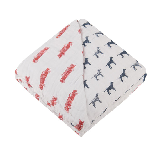 Fire Truck and Dalmatian Cotton Muslin Newcastle Blanket