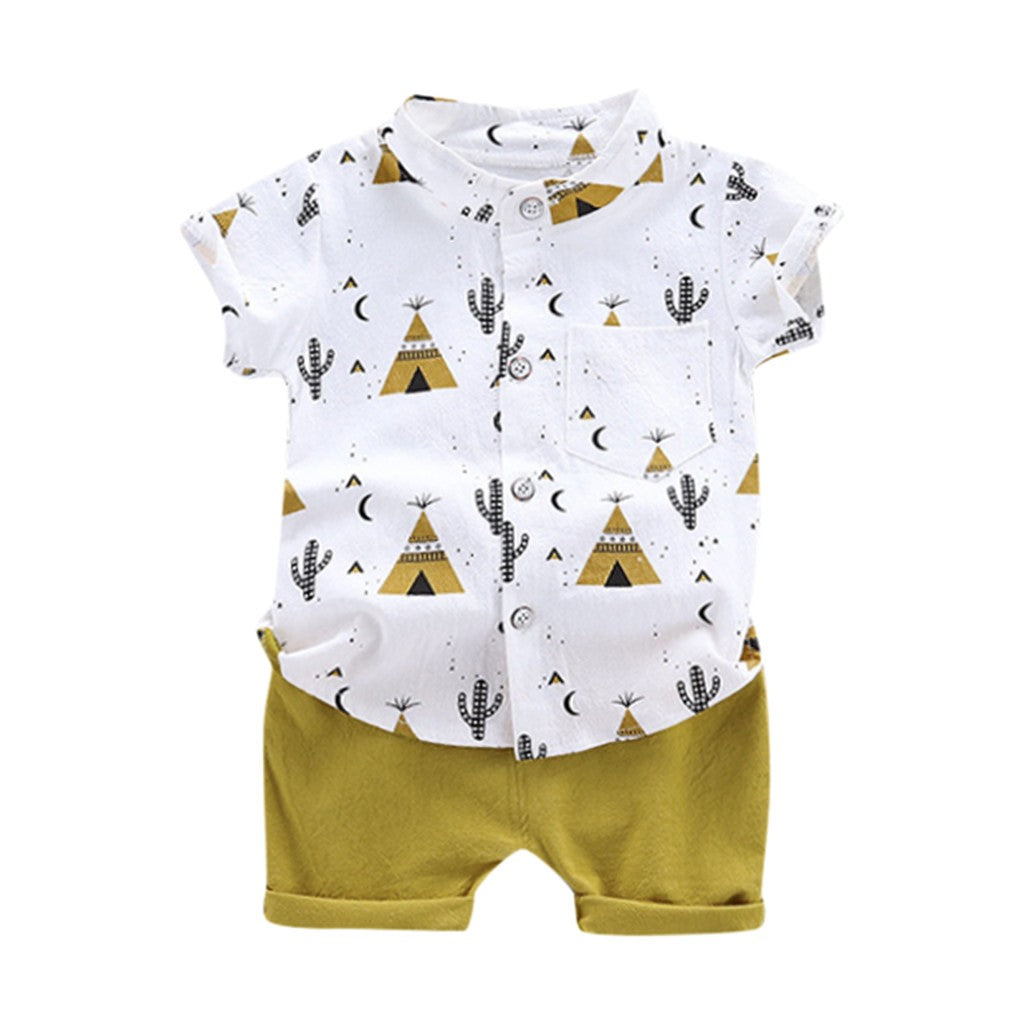 Toddler Boys Baby Cartoon fashion Print Tops+Shorts Outfit Set