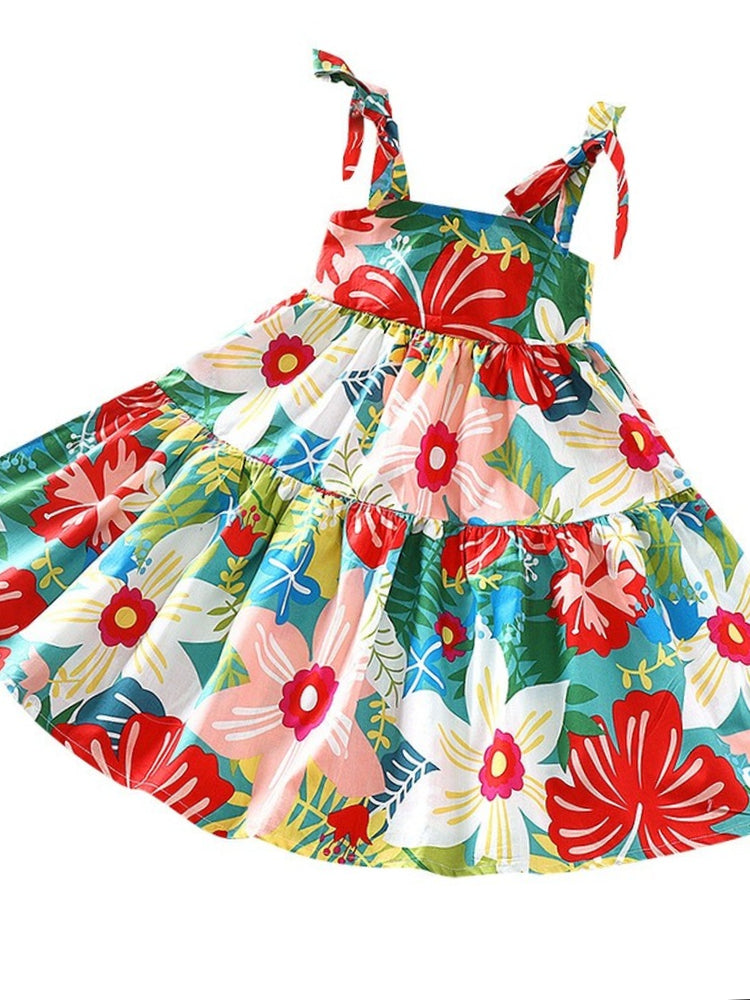 Girls' Sleeveless Sling Summer Floral Dress