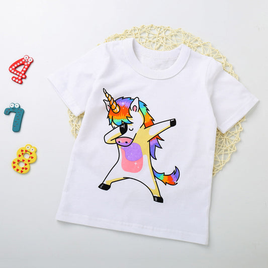 Summer Girls Cartoon Unicorn White T-shirts for 2 to 8 Years Kids