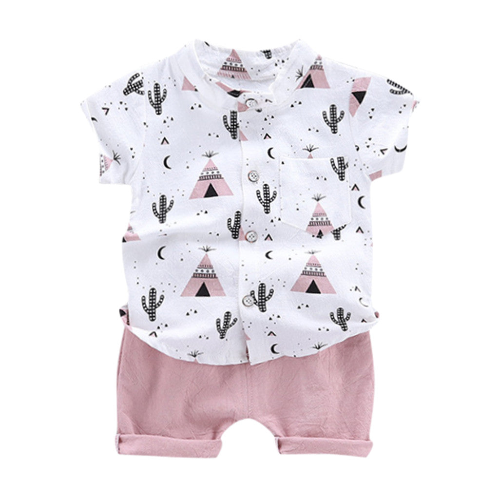 Toddler Boys Baby Cartoon fashion Print Tops+Shorts Outfit Set