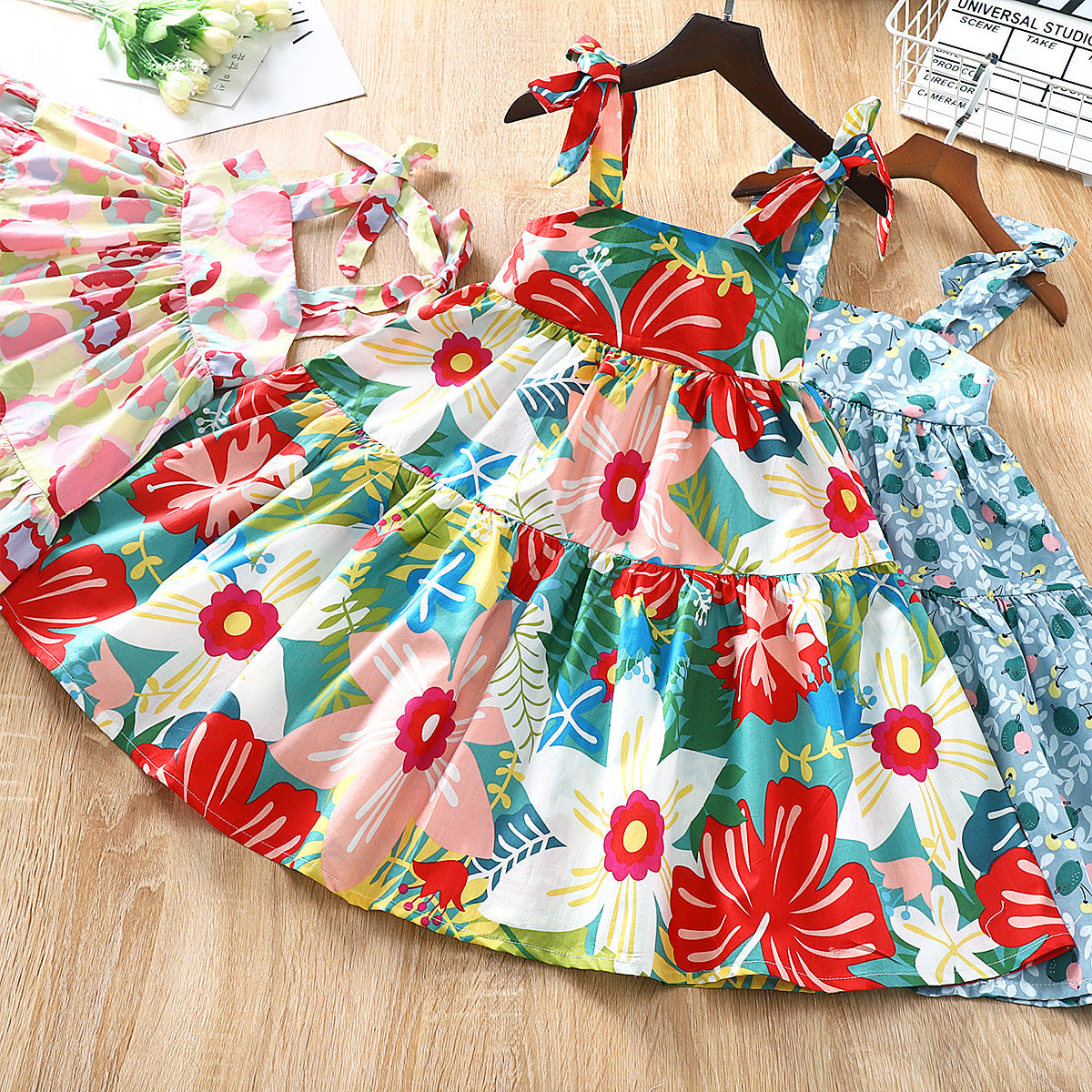 Girls' Sleeveless Sling Summer Floral Dress