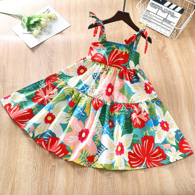 Girls' Sleeveless Sling Summer Floral Dress